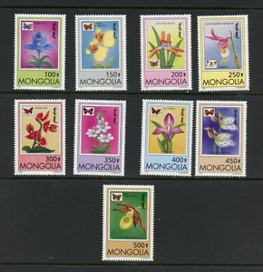 Q569 Mongolia 1997 orquídeas mariposas 9v. MNH - Imagen 1 de 1