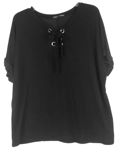 Femme by Tresics Women’s Top SS Rolled Cuff Raglan Sleeves Black Sz XL - Picture 1 of 5
