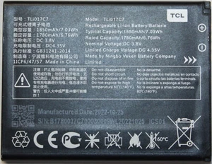 Batterie NEUVE Original TCL TLi017C7 pour Flip 2 4058G, Flip Go 4058W, Classic 4058R - Photo 1 sur 1