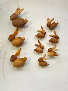 Lot of 9 VTG 60's Mid Century Teak FERI Italy Bunny Rabbits, Danish Modern Style - Picture 1 of 5