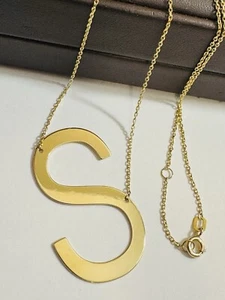 18K 18Ct 750 Real Fine Saudi Gold 16.5”/ 17.5” long Letter S Necklace 1mm 4.2g - Picture 1 of 24