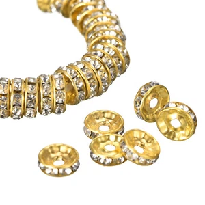 100Pcs 8mm Rondelle Spacer Beads, Silver Plated for DIY Bracelet, Gold White - Picture 1 of 7