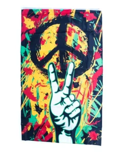 150cm x 90cm Hippy Peace & Love Flag Rasta Flower Power Party Banner 5FT x 3FT - Foto 1 di 1