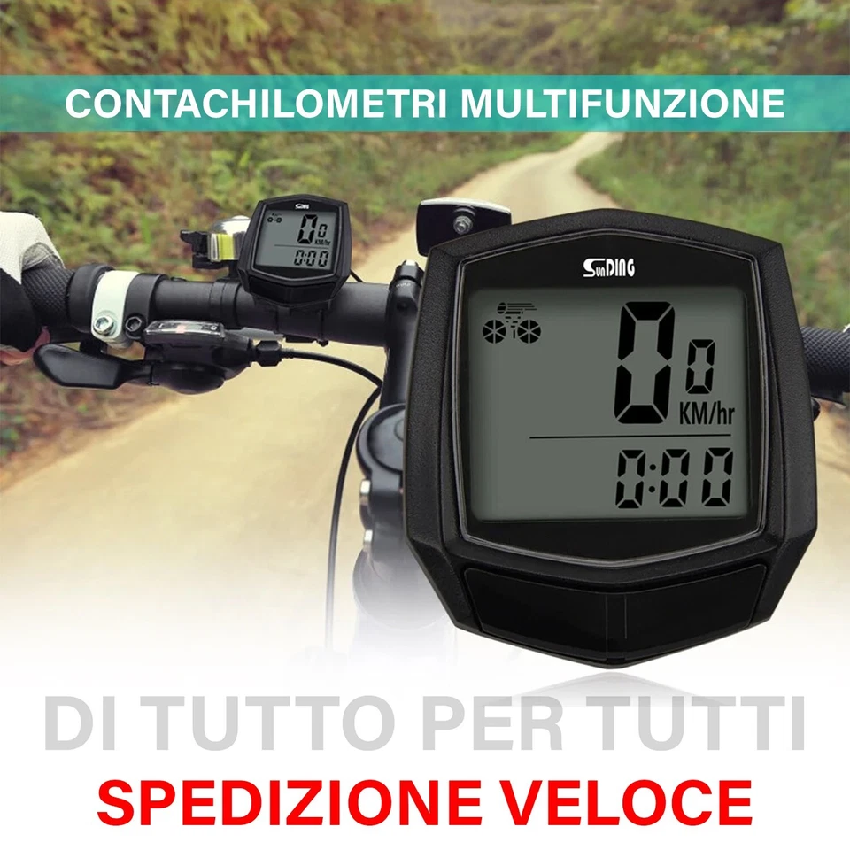 CONTACHILOMETRI TACHIMETRO BICI IMPERMEABILE BICICLETTA MTB 15 Funzioni - Immagine 1 di 4