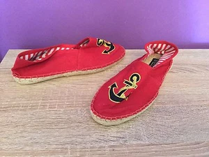 Office Girl Red Canvas Slip On Pumps, Deck Shoes. UK Size 5. Straw Effect, Flats - Picture 1 of 9