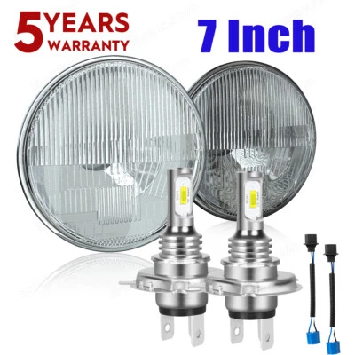 For Ford F1 1948-1952 Pair 7" Inch Round GLASS LED Headlight H4 High& Low Beam - Изображение 1 из 4