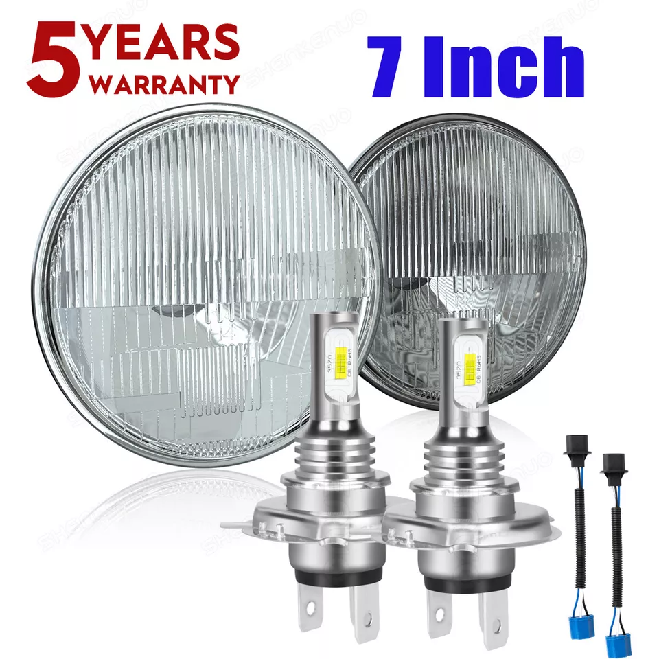 For Ford F1 1948-1952 Pair 7" Inch Round GLASS LED Headlight H4 High& Low Beam - Изображение 1 из 4