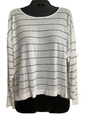 Eileen Fisher Tencel Stretch Blanco con Rayas de Grafito JWLNK Caja Top Tallas 1X, 2X Foto 1 de 4