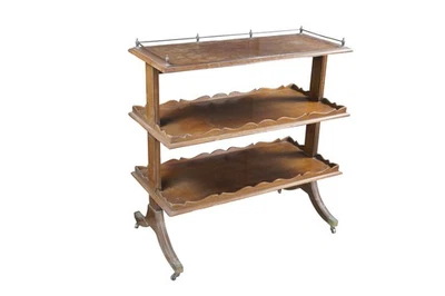 Antigua mesa de servir de caoba estilo regencia inglesa de tres niveles Foto 1 de 4