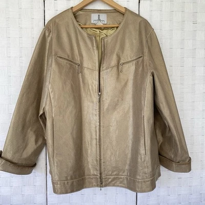 JL Studio 皮革夹克 Jessica London 女式复古金色蛇皮尺寸 24W Y2K — 第 1/4 张图片