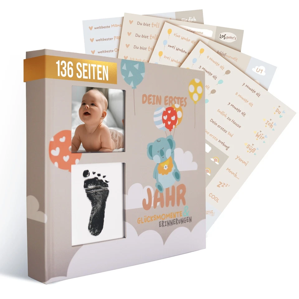 COLORTOUCH Babyalbum "Dein erstes Lebensjahr" mit Sticker Set, Babytagebuch ab 0 Monate