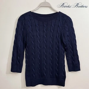 Brooks Bros. Women’s Cable Knit 3/4 Sleeve Sweater S Navy $128 Boatneck EUC - Picture 1 of 11