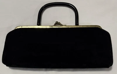 Vintage Black Velvet Clutch Evening Bag Purse Handbag With Top Handle Foto 1 de 4
