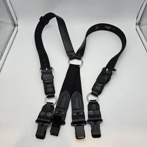 Boston Leather Fireman's Leather Suspenders Black Plain Regular 917 With Clips - Picture 1 of 12