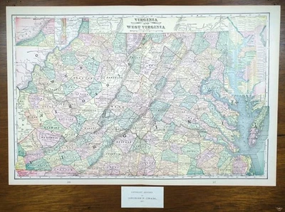 Mapa Vintage 1901 VIRGINIA OESTE VIRGINIA 22"x14" Antiguo Original CHARLESTON Foto 1 de 4