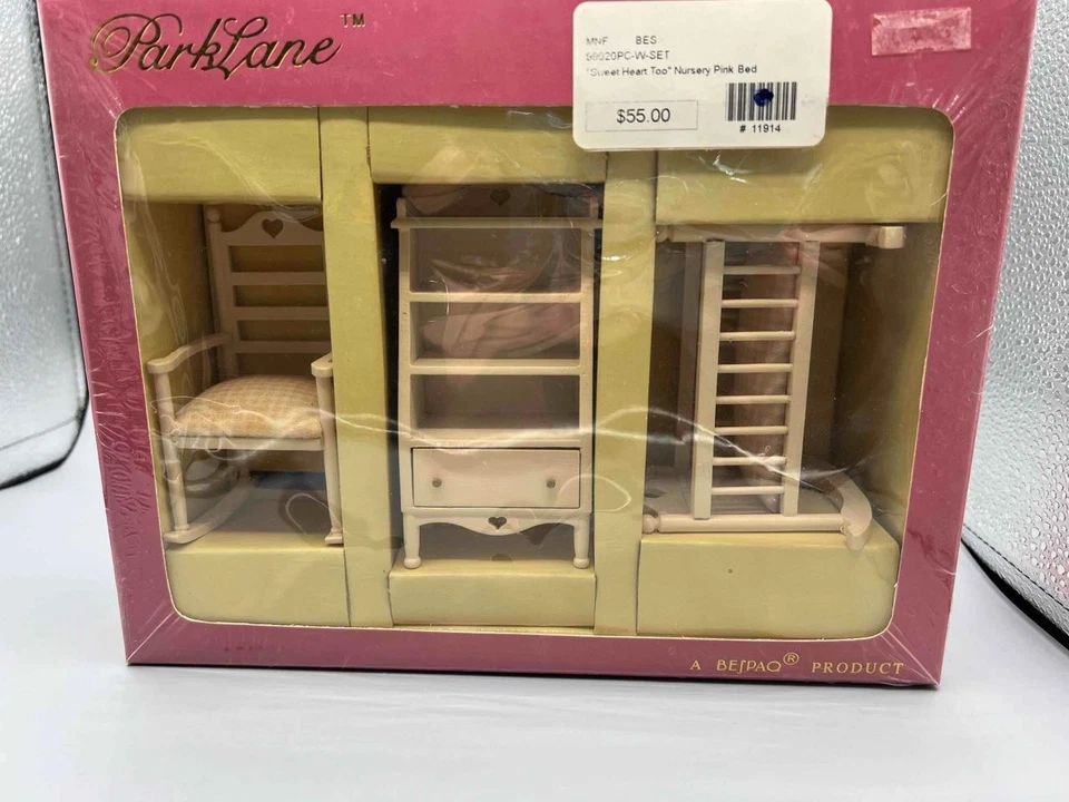 MINIATURE 1:12 BESPAQ PEACHY PINK SWEET HEART TOO" NURSERY SET-99020PC-W-SET - Image 1 of 1