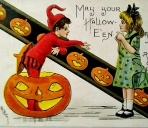 Halloween Postcard HBG HB Griggs Pixie Elf Brownie Fantasy 1911 Burlington IL - Picture 1 of 5