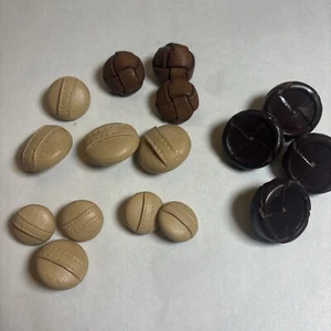 Vintage Lot of 16 Dark & Light Brown Leather/ Faux/Plastic Buttons Made USA - Picture 1 of 9
