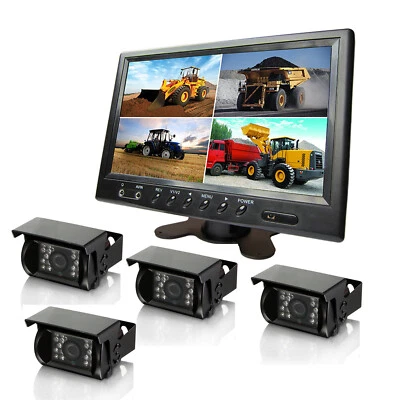 9" Quad Monitor 800*480 4PIN CCD Backup Camera for Truck Bus Trailer Caravan RV - Image 1 of 4