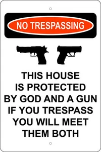 SIGNO DE ALUMINIO DE ESTA CASA PROTEGIDA POR DIOS Y PISTOLA 8""X12"" SIN INVASIÓN 2A ENMIENDA - Imagen 1 de 2