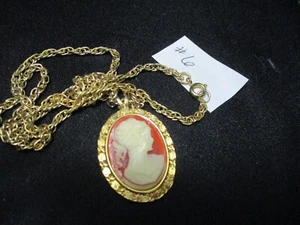 Vintage Gold Toned Coral Colored Cameo Necklace - Picture 1 of 4