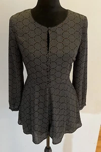 Harlyn Anthropologie Black Geometric Long Sleeve Romper, Size XSP, Button Front - Picture 1 of 14