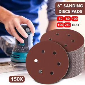 150PCS 6" Sanding Discs Pads 150mm 60 - 240 Grit Mixed Orbital Sander Sandpaper - Picture 1 of 9
