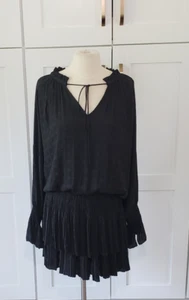 Current Air Womens M Pleated Ruched Long Sleeve Sexy Mini Dress Black Chic - Picture 1 of 7