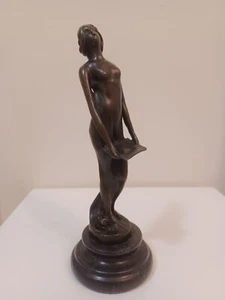 Art Nouveau Bronze Standing Maiden Figure with Letter Turned Stepped Socle - Picture 1 of 24