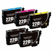 5 Pack Re-Manufactured 220 T220XL Ink Cartridges fit Epson XP-320 XP-420 XP-424