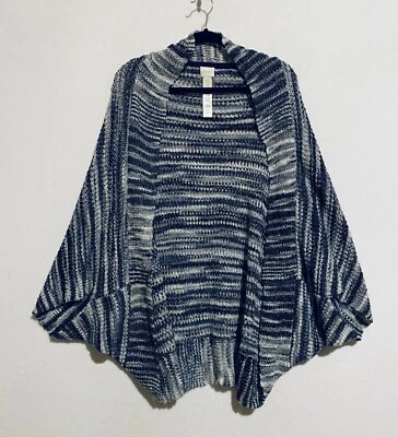 Chicos Suéter Mujer Talla Única Azul Rayas Cocoon Cárdigan Frente Abierto Acogedor Boho Foto 1 de 4