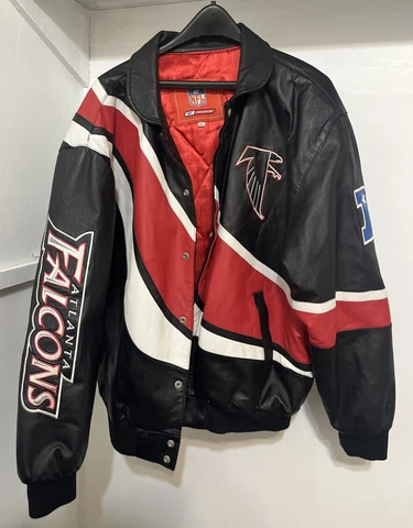 Jeff Hamilton Reebok Atlanta Falcons NFL Leather Jacket Rare XXL NFC Letterman Cover