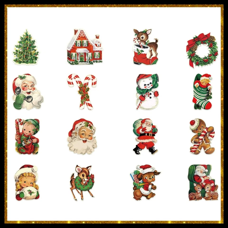 Pegatinas de diseños vintage de vacaciones de Navidad de 1,5 pulgadas Foto 1 de 1