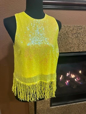 Camisa para mujer Endless Rose con flecos de lentejuelas amarilla talla pequeña aleta/diversión/fiesta Foto 1 de 4