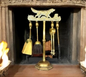 brass fireplace tools Golden Retriever Dog On top - Picture 1 of 5
