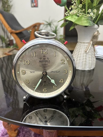 Vintage Wehrle Alarm Clock Commander Jewelled Rust Dust Protected,Working Well Cover