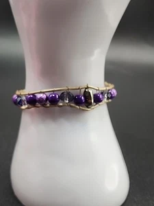 Vintage Armband Perlen lila 6,5" unsigniert 90er Jahre - Bild 1 von 15