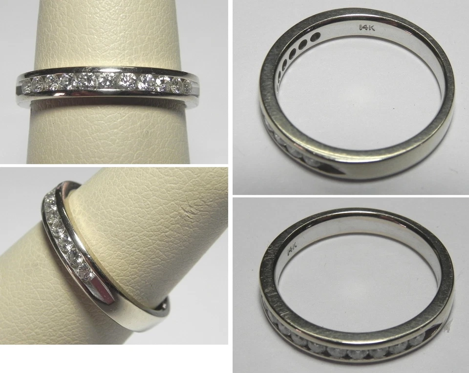 V576 Estate Solid 14K White Gold 11 Stone Diamond Channel Wedding Band, Sz 6 - Image 1 of 1