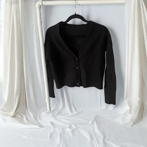 Lululemon Womens Cropped Cardigan Alpaca Wool Old Money Luxury Black Medium - Picture 1 of 7