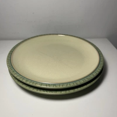 2 x Denby Calm Side Plates (18cm) Stoneware Plates Light Green Stripe - Image 1 of 4