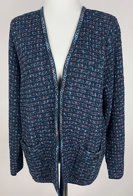 *NWT* J. JILL 'Tweed Style Hook Front Cardigan' (Cotton) - 1X, Blue Plum Silver - Image 1 of 4