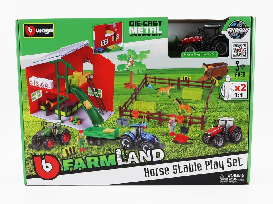 1/50 BURAGO - MASSEY FERGUSON - SET FARM HORSE STABLE PLAY 8740S 18-31682-RED - Immagine 1 di 1