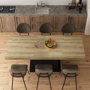 Extendable Dining Table for 6–8 – 63" to 78.7" Oak & Black Modern Table for Dini - Picture 1 of 13