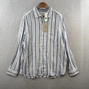 NEW Tommy Bahama Linen Shirt Large Blue Striped Hawaiian Long Sleeve Button Down - Picture 1 of 17