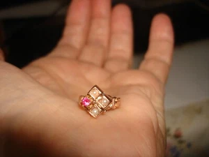 Bellissimo Anello Vintage Da Collezione Oro Rosa 14k Semi di Rubino Taglia 3 - Foto 1 di 6