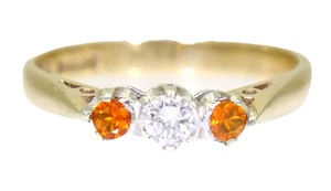 Fire Opal & 0.18ct Diamond Trilogy 9ct Yellow Gold ring size L 1/2 ~ 6 - Picture 1 of 12