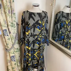 Anna Scholz UK 16 bright yellow blue floral 3/4 sleeve shift dress party floral - Picture 1 of 6