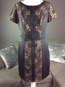 Pepperberry Really Curvy Black Uk 12 Embellished Lace Detail Dress VGC D4 - Picture 1 of 11