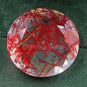 Round Cut 81.70Ct Red Rutilated Quartz Certified Transparent Loose Gemstone 5AIZ - Picture 1 of 8