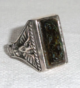 Sterling Silber Herren Ring ~ Navajo Design mit Abalone Fassung ~ Donnervogel ~ 9 - Bild 1 von 9